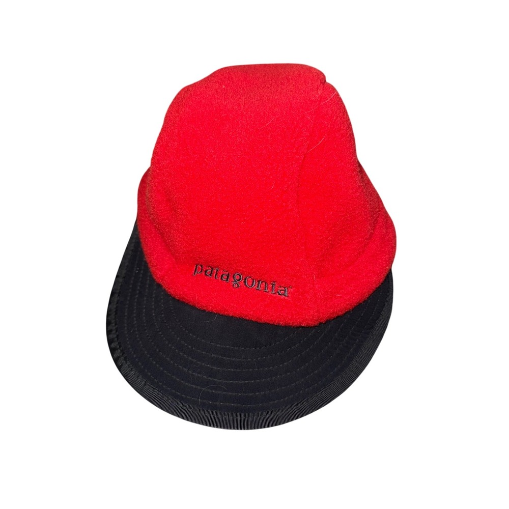 Patagonia Fleece Earflap Hat Unisex Small Red Black Excellent Synchilla Cap